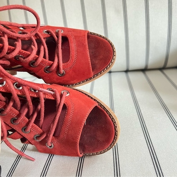 Vince Camuto Red Lace Up Heels - Picture 2 of 6